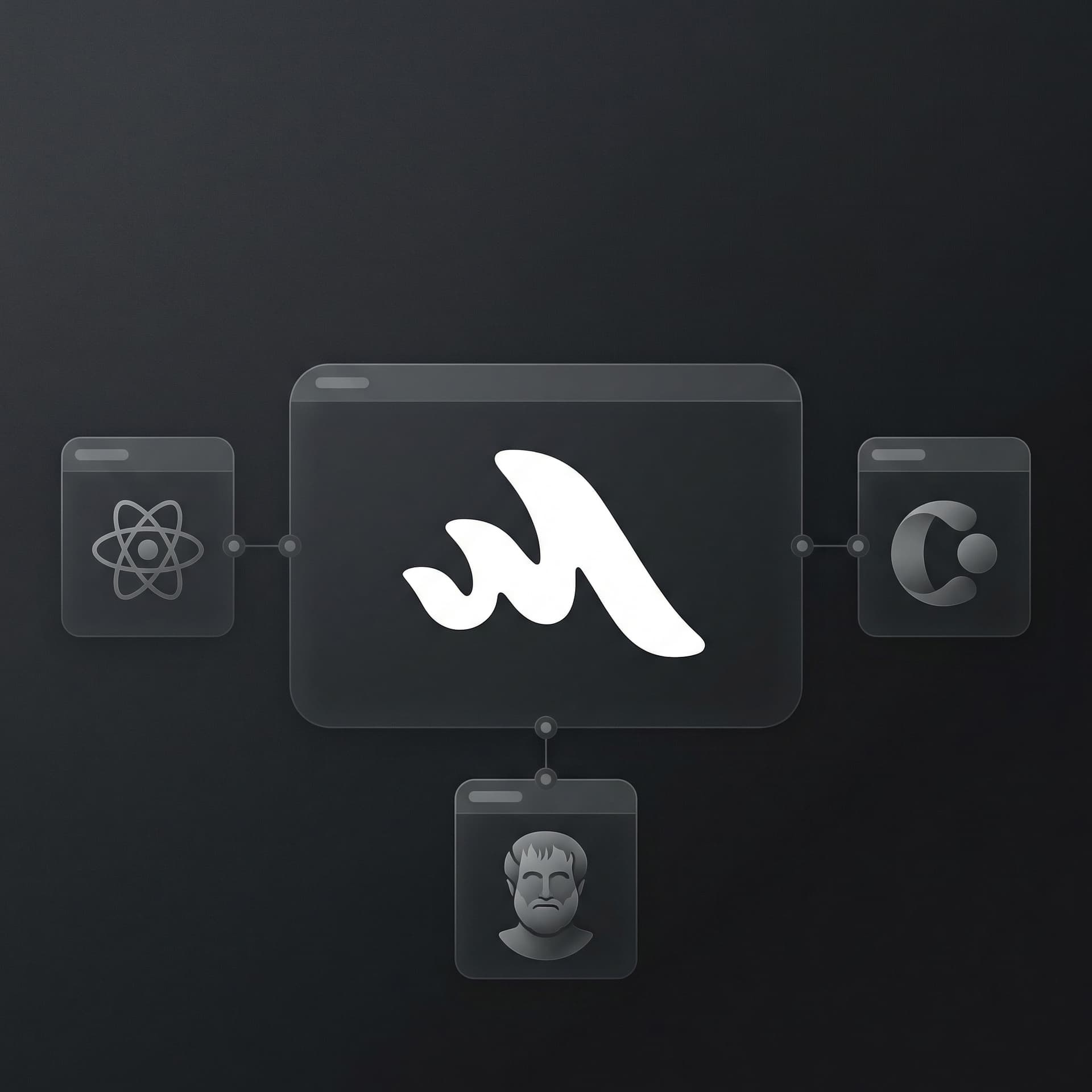 BuilderStudio lab concept with a central logo node and balanced offshoot nodes